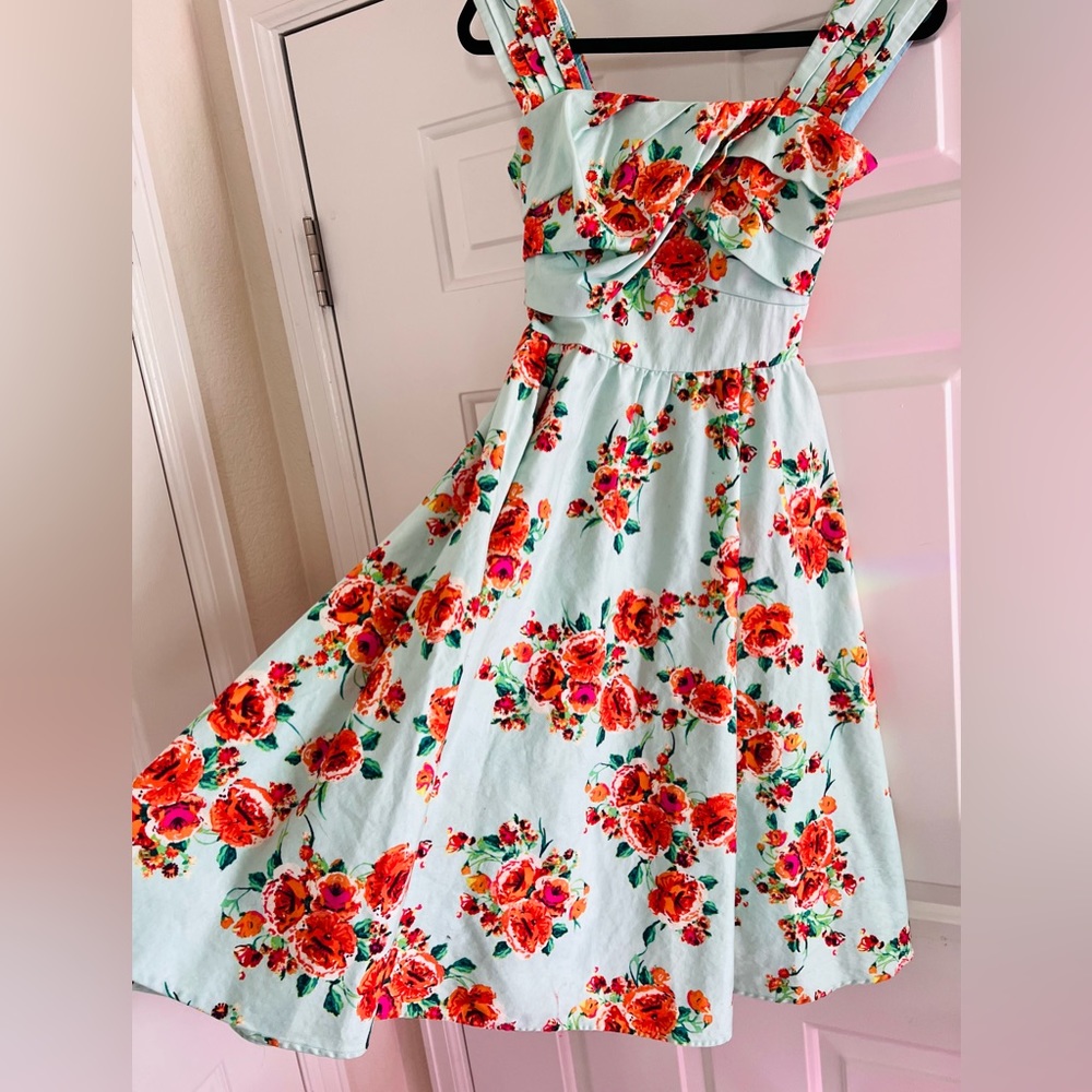 Stop Staring! By Alicia Estrada Turquoise Floral Swing Dress